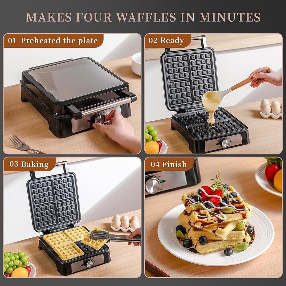 Belgian Waffle Maker with Non-Stick Plates