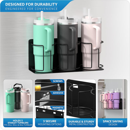 Cup Organizer - Magnetic or Screw Mount Storage for Kitchen, Fridge, or Cabinet