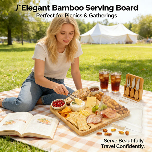 Elegant Bamboo Serving Board with Secure Travel Lid