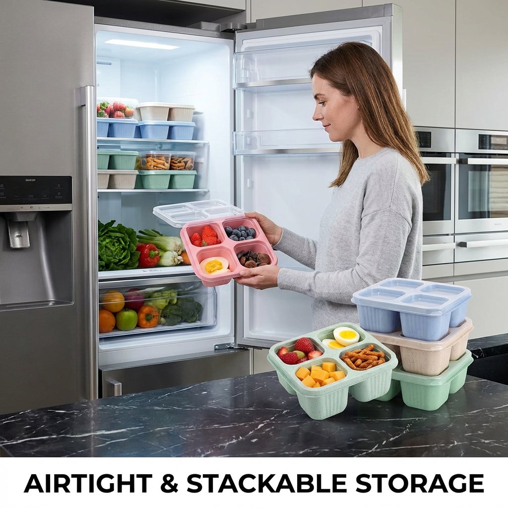 BENTO LUNCH BOX 4-COMPARTMENT MEAL PREP CONTAINER