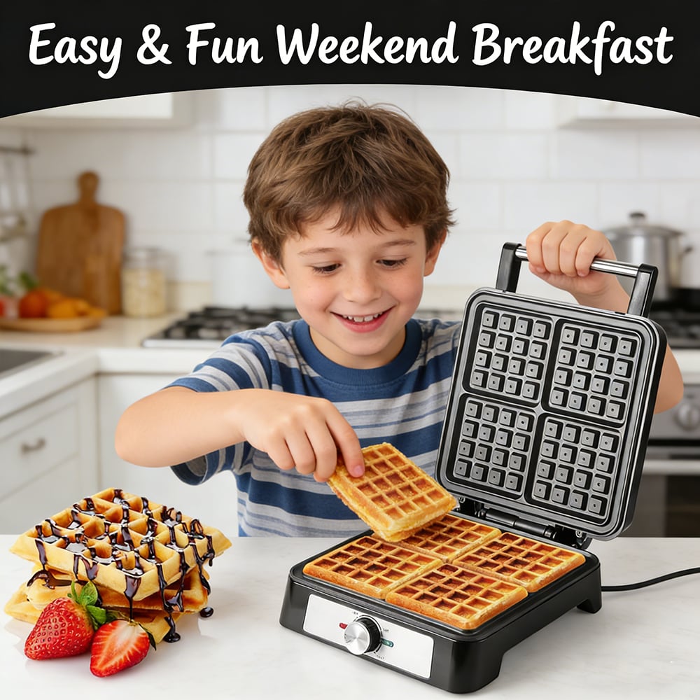 Belgian Waffle Maker with Non-Stick Plates