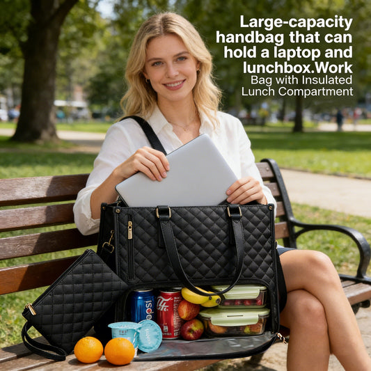 🖤Large capacity insulated handbag, can hold a laptop and lunchbox