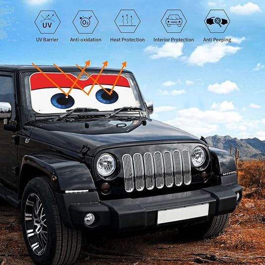 Cartoon Eyes Car Sun Shade for Windshield, Sun Shade Accessories Foldable
