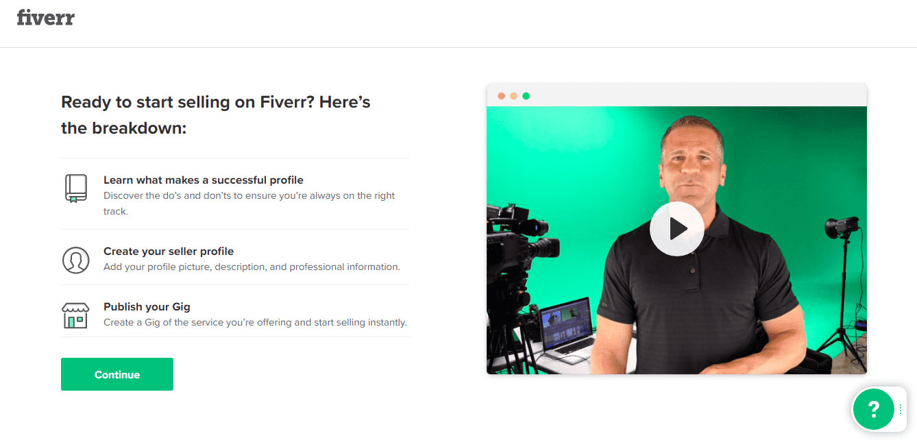 fiverr regisztrációs lap videóval