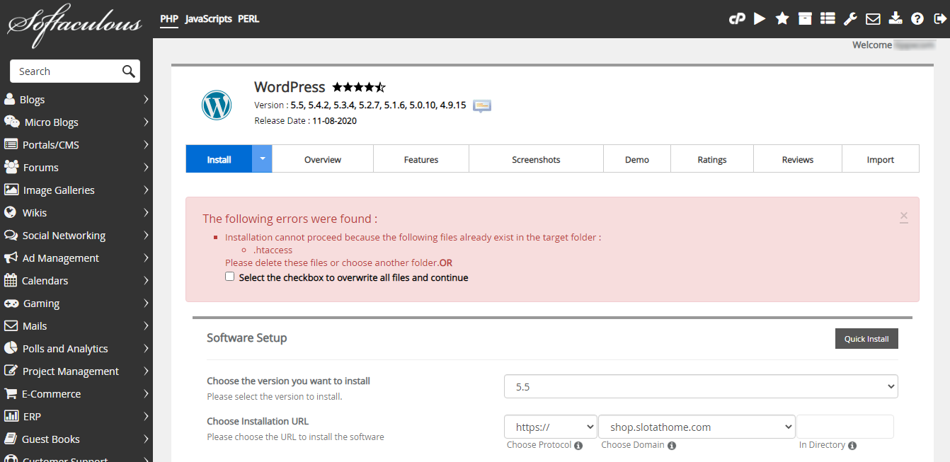 WordPress Installation error