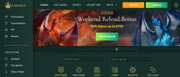 Casinia Casino reload bonus