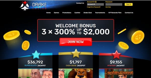Drake Casino Welcome Bonus Landing page