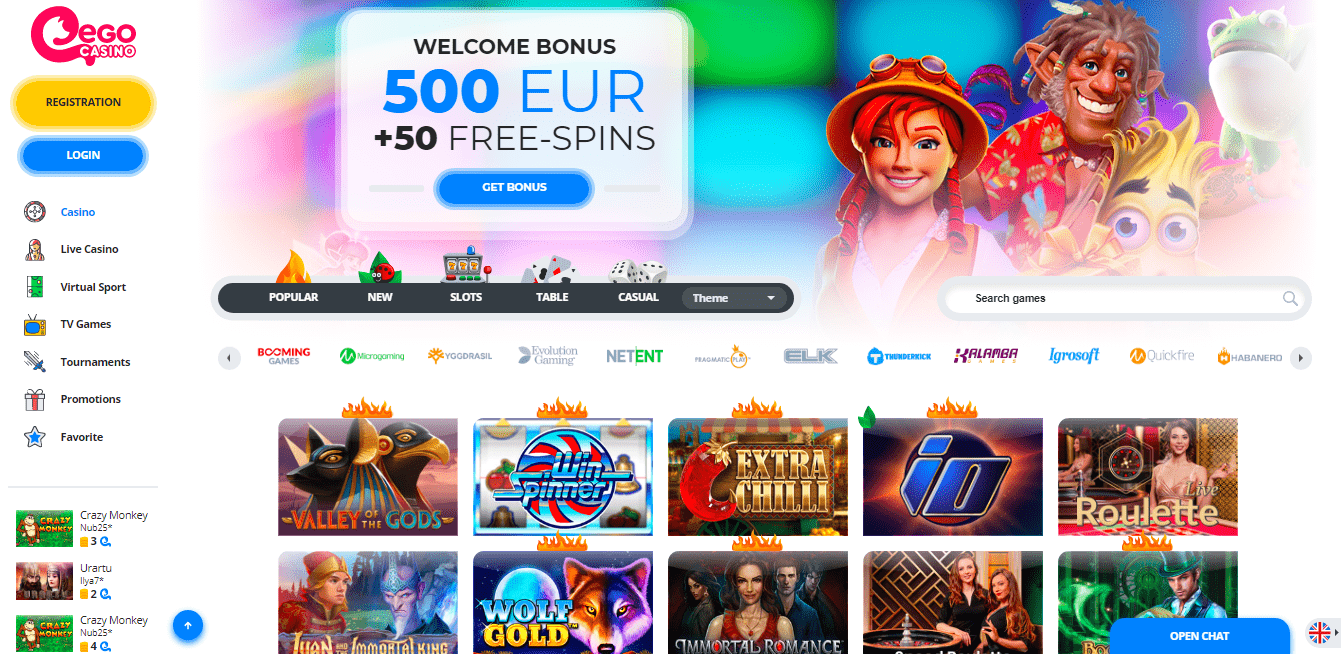 Ego Casino Start Page with offers