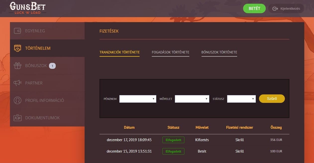 Gunsbet Casino proof of payment