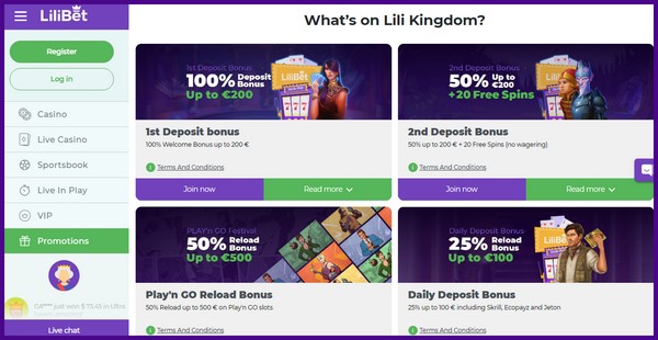 Lilibet Casino Bonuses