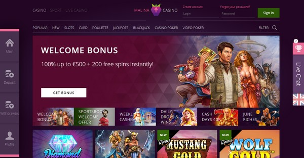 Malina Casino welcome bonus