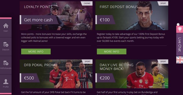 Malina Casino Sport welcome bonus