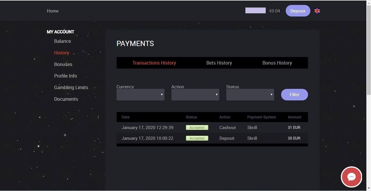 Mars Casino proof of payment