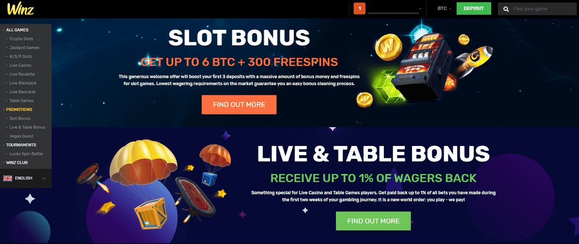 Winz Casino Welcome Bonus offers