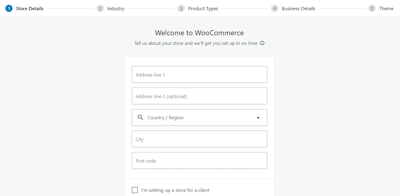 WooCommerce setup form
