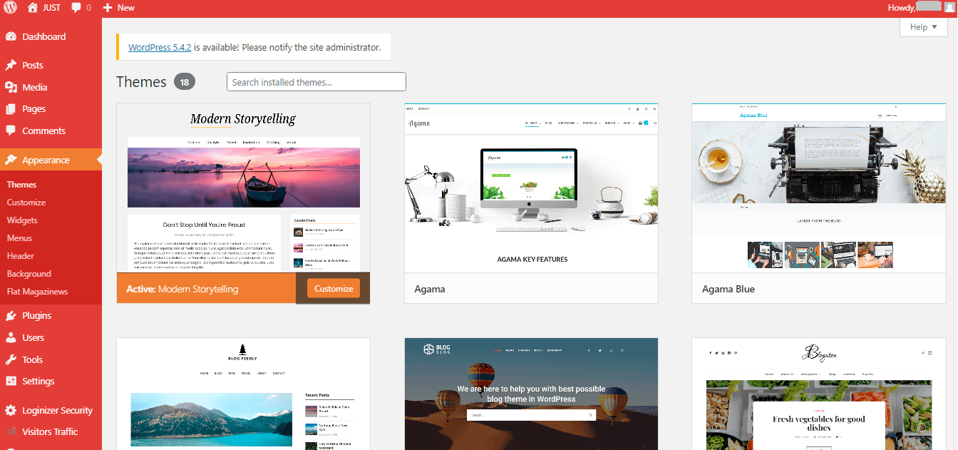 WordPress themes page